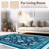 Ultra Soft Area Rug, Non Slip, Stain Resistant, Washable Area Rugs for Living Room, Bedroom, Boho Blue Pink Living Room Non-Shedding Rug(Blue)