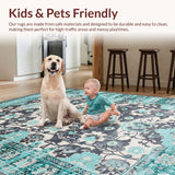 Ultra Soft Area Rug, Non Slip, Stain Resistant, Washable Area Rugs for Living Room, Bedroom, Chic Modern Floral Geometry(Blue)