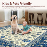 Ultra Soft Area Rug, Non Slip, Stain Resistant, Washable Area Rugs for Living Room, Bedroom, Regal Azure Bloom Dark Blue Beige Floral Medallion(Beige)