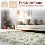 Ultra Soft Area Rug, Non Slip, Stain Resistant, Washable Area Rugs for Living Room, Bedroom, Serene Earthy Green Pattern Play(Ivory)