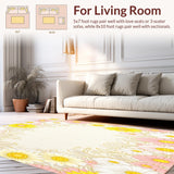 Ultra Soft Area Rug, Non Slip, Stain Resistant, Washable Area Rugs for Living Room, Bedroom, Daisy Burst Featuring Playful Flower Motifs and Artistic Flourishes(Beige)