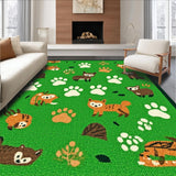 Ultra Soft Area Rug, Non Slip, Stain Resistant, Washable Area Rugs for Living Room, Bedroom, Whimsical Animal Track Motif(Green)