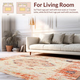 Ultra Soft Area Rug, Non Slip, Stain Resistant, Washable Area Rugs for Living Room, Bedroom, Beige Brown Vintage Medallion Distressed Retro Floor(Beige)