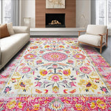 Ultra Soft Area Rug, Non Slip, Stain Resistant, Washable Area Rugs for Living Room, Bedroom, Soft Yellow Petal Accents(White)