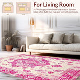 Ultra Soft Area Rug, Non Slip, Stain Resistant, Washable Area Rugs for Living Room, Bedroom, Neutral Toned Rustic Pattern(White)