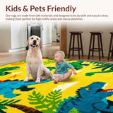 Ultra Soft Area Rug, Non Slip, Stain Resistant, Washable Area Rugs for Living Room, Bedroom, Safari Adventure Dino Playfield(Yellow)