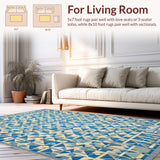 Ultra Soft Area Rug, Non Slip, Stain Resistant, Washable Area Rugs for Living Room, Bedroom, Blue & Beige Geometric Non Shedding(Blue)