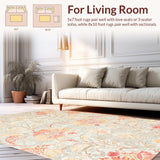 Ultra Soft Area Rug, Non Slip, Stain Resistant, Washable Area Rugs for Living Room, Bedroom, Charming Peach Floral Area Rug with Vibrant Flower Patterns for Decor(Beige)