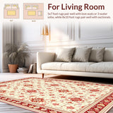 Ultra Soft Area Rug, Non Slip, Stain Resistant, Washable Area Rugs for Living Room, Bedroom, Classic Heirloom Featuring Intricate Rosettes(Red)