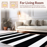 Ultra Soft Area Rug, Non Slip, Stain Resistant, Washable Area Rugs for Living Room, Bedroom, Modern Dash Stripe Rug Chic Entry Carpet(Black)