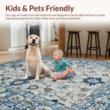 Ultra Soft Area Rug, Non Slip, Stain Resistant, Washable Area Rugs for Living Room, Bedroom, Earthy Toned Soft Botanical Motif(Blue)