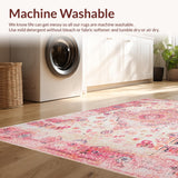 Ultra Soft Area Rug, Non Slip, Stain Resistant, Washable Area Rugs for Living Room, Bedroom, Charming Distressed Floral Motif(Pink)