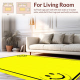 Ultra Soft Area Rug, Non Slip, Stain Resistant, Washable Area Rugs for Living Room, Bedroom, Retro Inspired Smiley Vibe(Yellow)