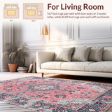 Ultra Soft Area Rug, Non Slip, Stain Resistant, Washable Area Rugs for Living Room, Bedroom, Soft Pastel Boho Patterned Delight(Pink)