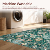Ultra Soft Area Rug, Non Slip, Stain Resistant, Washable Area Rugs for Living Room, Bedroom, Vintage Floral Boho Charm(Green)
