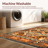 Ultra Soft Area Rug, Non Slip, Stain Resistant, Washable Area Rugs for Living Room, Bedroom, Rustic Warm Earth Tone Patterns(Orange)