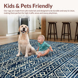 Ultra Soft Area Rug, Non Slip, Stain Resistant, Washable Area Rugs for Living Room, Bedroom, Contemporary Neutral Geometric Motif(Blue)