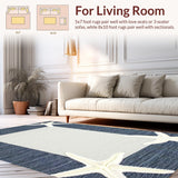 Ultra Soft Area Rug, Non Slip, Stain Resistant, Washable Area Rugs for Living Room, Bedroom, Rustic Oceanic Stripe Fusion(Blue)