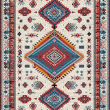 Ultra Soft Area Rug, Non Slip, Stain Resistant, Washable Area Rugs for Living Room, Bedroom, Vibrant Tribal Geometric Motif(White)