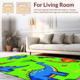 Ultra Soft Area Rug, Non Slip, Stain Resistant, Washable Area Rugs for Living Room, Bedroom, Interactive Child-Friendly Dinosaur Design(Green)