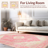 Ultra Soft Area Rug, Non Slip, Stain Resistant, Washable Area Rugs for Living Room, Bedroom, Delicate Tiled Vintage Influence(Pink)