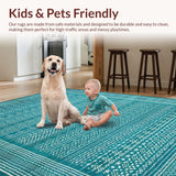 Ultra Soft Area Rug, Non Slip, Stain Resistant, Washable Area Rugs for Living Room, Bedroom, Rustic Striped Coastal Aesthetic(Blue)