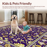 Ultra Soft Area Rug, Non Slip, Stain Resistant, Washable Area Rugs for Living Room, Bedroom, Elegant Floral Area Featuring Intricate Purple And Gold(Purple)