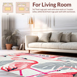 Ultra Soft Area Rug, Non Slip, Stain Resistant, Washable Area Rugs for Living Room, Bedroom, Rustic Tropical Leaf Arrangement(Pink)