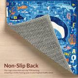 Ultra Soft Area Rug, Non Slip, Stain Resistant, Washable Area Rugs for Living Room, Bedroom, Sea Adventure Alphabet Ocean Animal Carpet Early Learning Playmat(Blue)