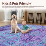 Ultra Soft Area Rug, Non Slip, Stain Resistant, Washable Area Rugs for Living Room, Bedroom, Elegant Violet Tiled Pattern(Blue)
