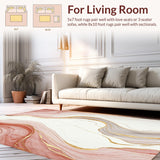 Ultra Soft Area Rug, Non Slip, Stain Resistant, Washable Area Rugs for Living Room, Bedroom, Modern Marble Inspired Area With Blush and Beige Swirl Accents(White)