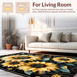 Ultra Soft Area Rug, Non Slip, Stain Resistant, Washable Area Rugs for Living Room, Bedroom, Vibrant Oversized Sunflower Motif(Gold)