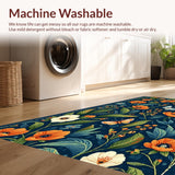 Ultra Soft Area Rug, Non Slip, Stain Resistant, Washable Area Rugs for Living Room, Bedroom, Chic Floral Fusion Elements(Blue)