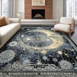 Ultra Soft Area Rug, Non Slip, Stain Resistant, Washable Area Rugs for Living Room, Bedroom, Celestial Phases Rug with Sunburst and Astral Clockwork Motifs(Black)