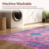 Ultra Soft Area Rug, Non Slip, Stain Resistant, Washable Area Rugs for Living Room, Bedroom, Elegant Retro Linear Aesthetics(Pink)