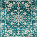 Ultra Soft Area Rug, Non Slip, Stain Resistant, Washable Area Rugs for Living Room, Bedroom, Elegant Distressed Blue Pattern(Green)