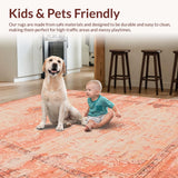 Ultra Soft Area Rug, Non Slip, Stain Resistant, Washable Area Rugs for Living Room, Bedroom, Elegant Terracotta Floral Motif(Orange)