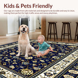 Ultra Soft Area Rug, Non Slip, Stain Resistant, Washable Area Rugs for Living Room, Bedroom, Natural Fiber Oriental Border(Blue)