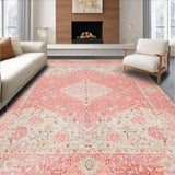 Ultra Soft Area Rug, Non Slip, Stain Resistant, Washable Area Rugs for Living Room, Bedroom, Soft Retro Botanical Motif(Pink)