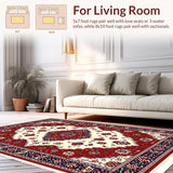 Ultra Soft Area Rug, Non Slip, Stain Resistant, Washable Area Rugs for Living Room, Bedroom, High Traffic Ivory Red Decorative Rug for Family Rooms(Red)