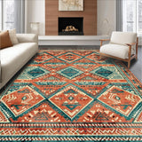 Ultra Soft Area Rug, Non Slip, Stain Resistant, Washable Area Rugs for Living Room, Bedroom, Warm Earthy Tones with Tribal Influence(Red)