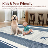 Ultra Soft Area Rug, Non Slip, Stain Resistant, Washable Area Rugs for Living Room, Bedroom, Trendy Striped Seaside Inspiration(Blue)