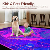 Ultra Soft Area Rug, Non Slip, Stain Resistant, Washable Area Rugs for Living Room, Bedroom, Eclectic Multi-Hued Wolf Design(Purple)
