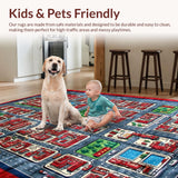 Ultra Soft Area Rug, Non Slip, Stain Resistant, Washable Area Rugs for Living Room, Bedroom, Colorful Cityscape Educational Rug(Red)