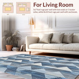 Ultra Soft Area Rug, Non Slip, Stain Resistant, Washable Area Rugs for Living Room, Bedroom, Contemporary Blue Grey Geometric Design(Blue)