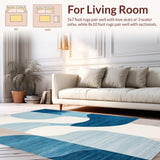 Ultra Soft Area Rug, Non Slip, Stain Resistant, Washable Area Rugs for Living Room, Bedroom, Sleek Minimalist Fluid Lines(Blue)