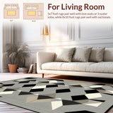 Ultra Soft Area Rug, Non Slip, Stain Resistant, Washable Area Rugs for Living Room, Bedroom, Elegant Transitional Grid Pattern(Beige)