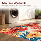 Ultra Soft Area Rug, Non Slip, Stain Resistant, Washable Area Rugs for Living Room, Bedroom, Colorful Modern Flora Arrangement(Red)