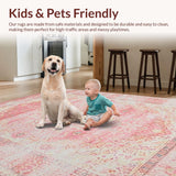 Ultra Soft Area Rug, Non Slip, Stain Resistant, Washable Area Rugs for Living Room, Bedroom, Rustic Symmetrical Patterned Charm(Pink)