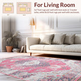 Ultra Soft Area Rug, Non Slip, Stain Resistant, Washable Area Rugs for Living Room, Bedroom, Sophisticated Tiled Medallion Style(Pink)